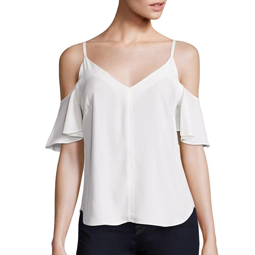 A.L.C Cold Shoulder Ivory Short Sleeve Blouse 0